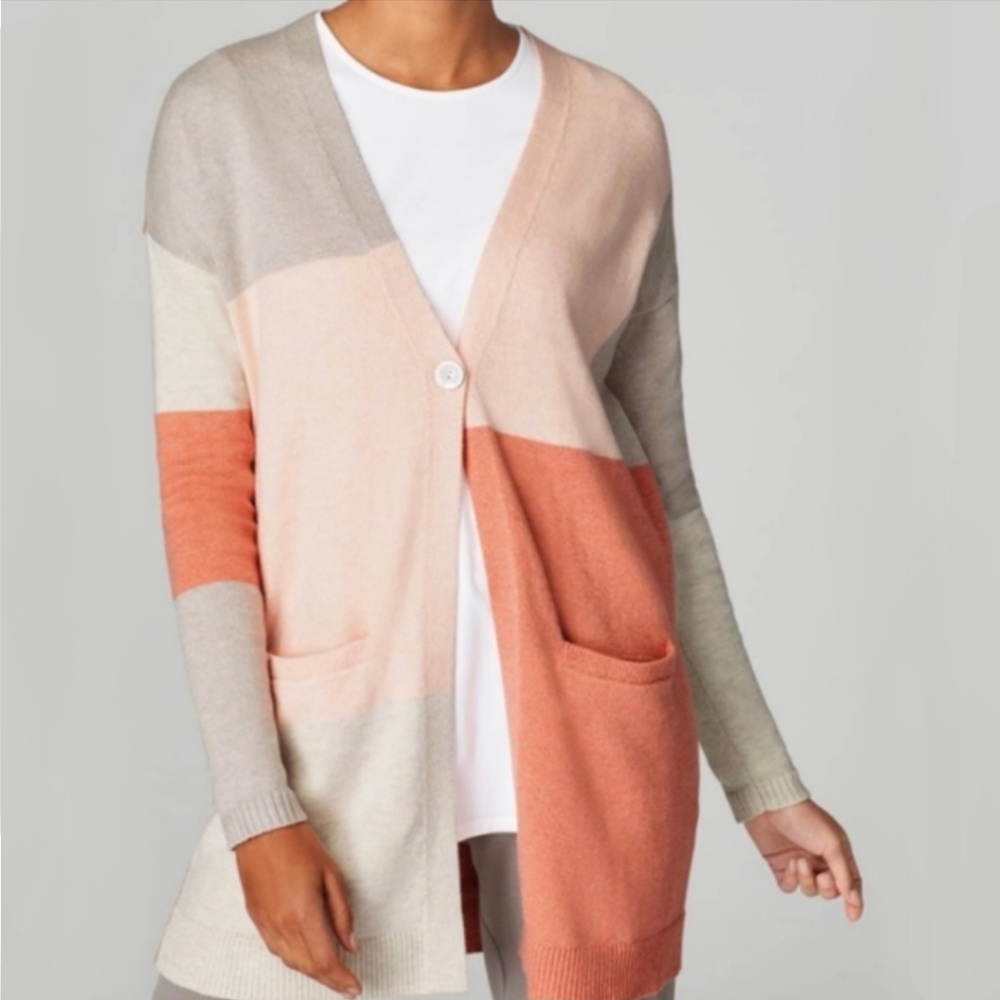 J. Jill - Pure Jill Longline Colorblock Cardigan Sweater Cream Peach - 2X